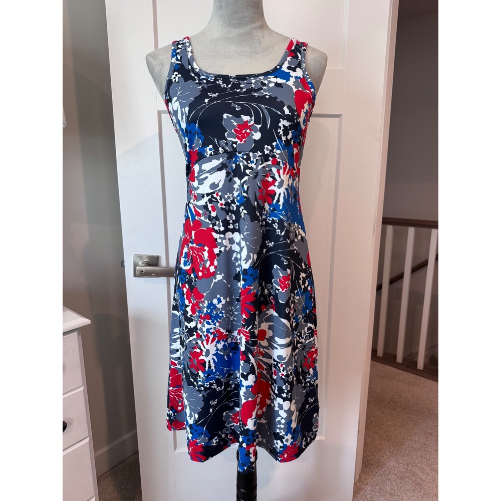 Columbia PFG Womens Floral Performance Fishing Dress Navy Red White Small S/P